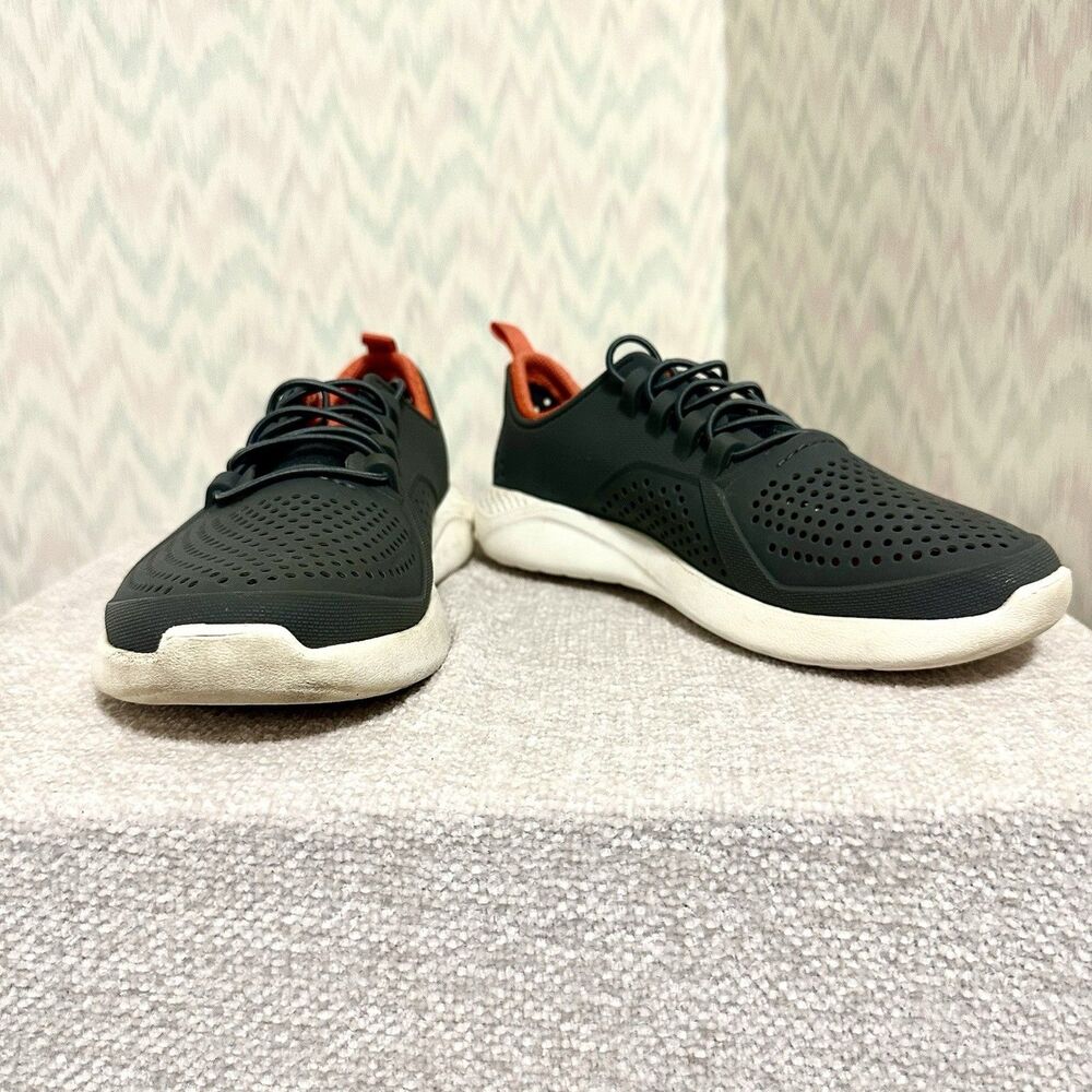Crocs LiteRide Pacer Shoes Youth J4 Womens 6 Gray Orange Comfort Sneakers